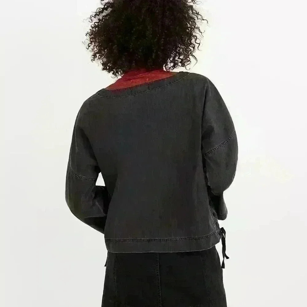 Denim Side-Lace Top in Sloan Black/ gray xs originally 78$ - Picture 4 of 4